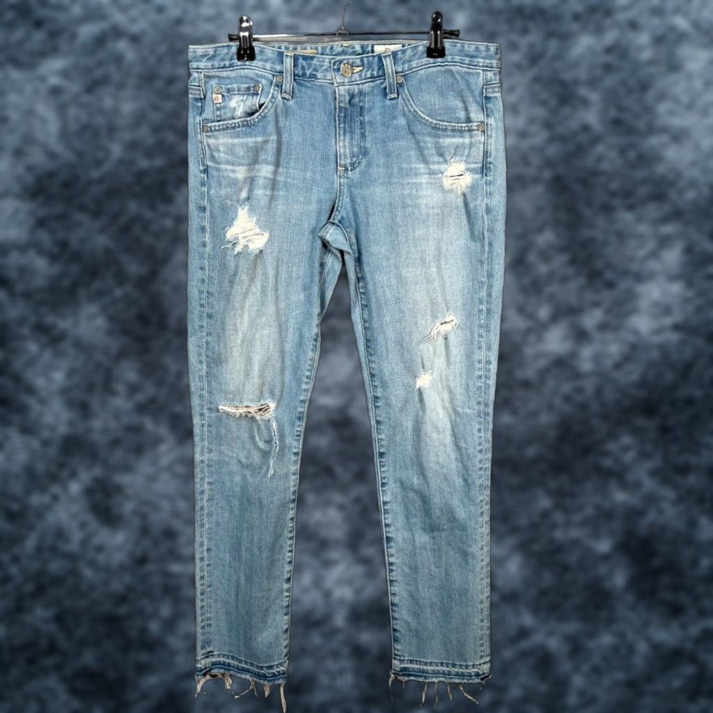 Vintage AG Adriano Goldschmied The Stilt Cigarette Leg Distressed Jeans Light Wash 29 Size 29" - 1 Thumbnail
