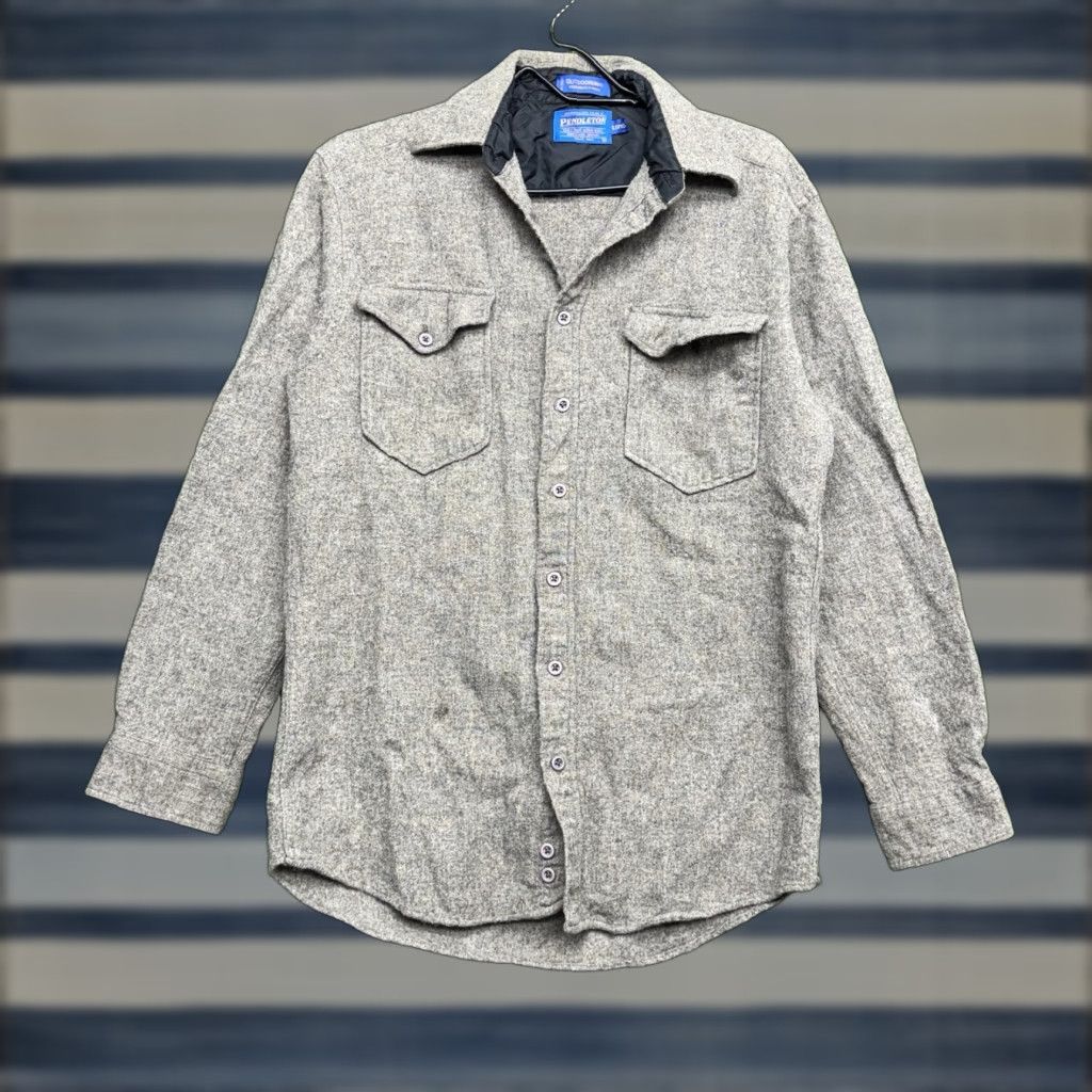 Pendleton VINTAGE Pendleton Shirt Mens Medium Long Button-Up Plaid Flannel Gray Wool Cotton Outdoorsman 90s Outdoor Camp Fishing Long Sleeve Gray Mens Size US M / EU 48-50 / 2 - 1 Thumbnail