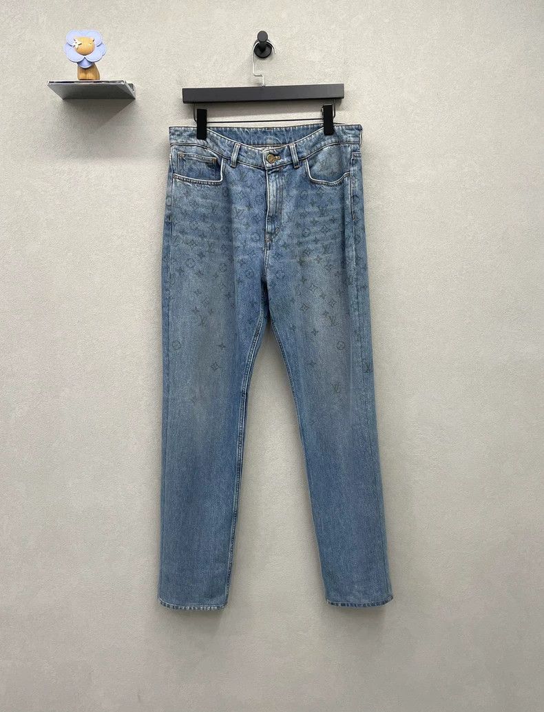 Louis Vuitton Gradient Blue Denim Pants with Print - dmc Size US 32 / EU 48 - 1 Thumbnail