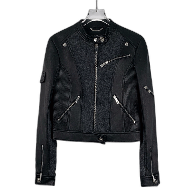 Versace Versace Black Leather Zip Long Sleeve Jacket Size M / US 6-8 / IT 42-44 - 1 Thumbnail