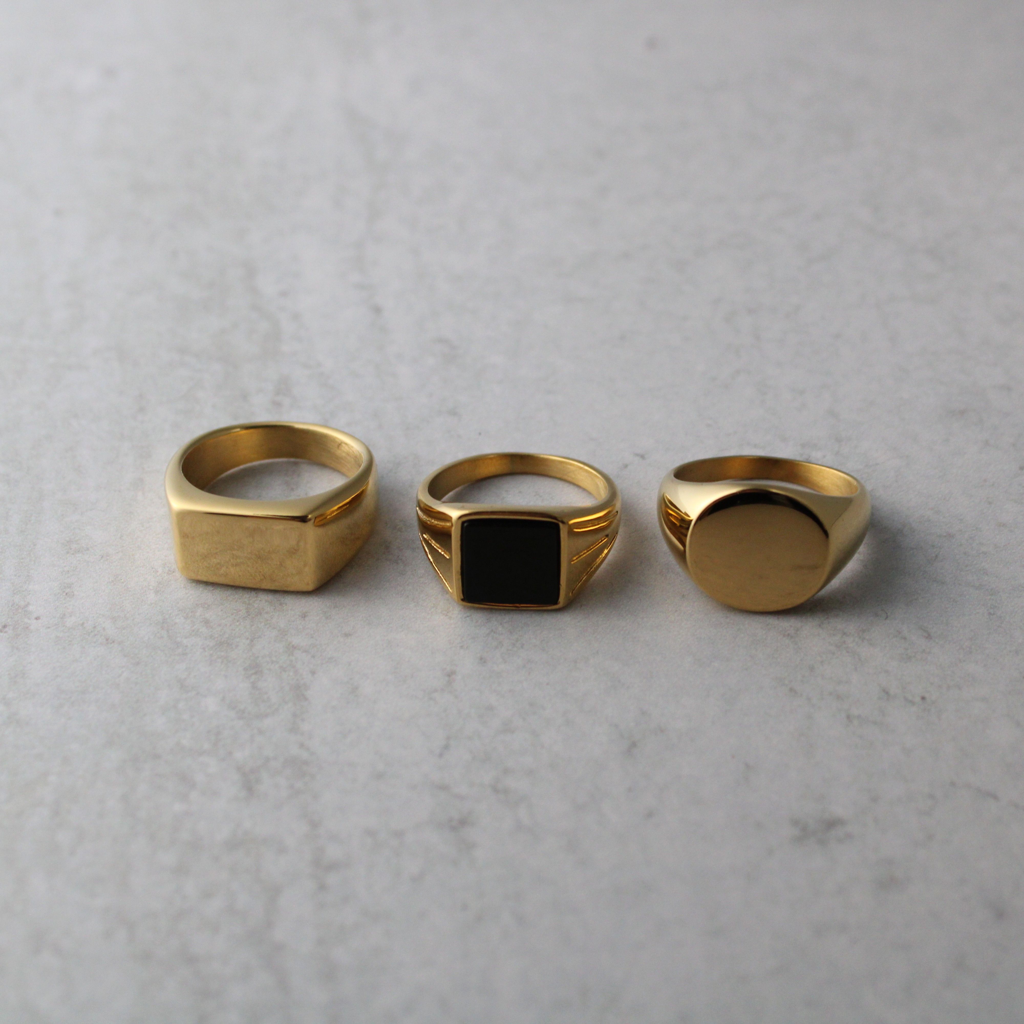 Jewelry Gold Rings Set - Rectangle Signet, Onyx Stone, Oval Signet Size ONE SIZE - 2 Thumbnail