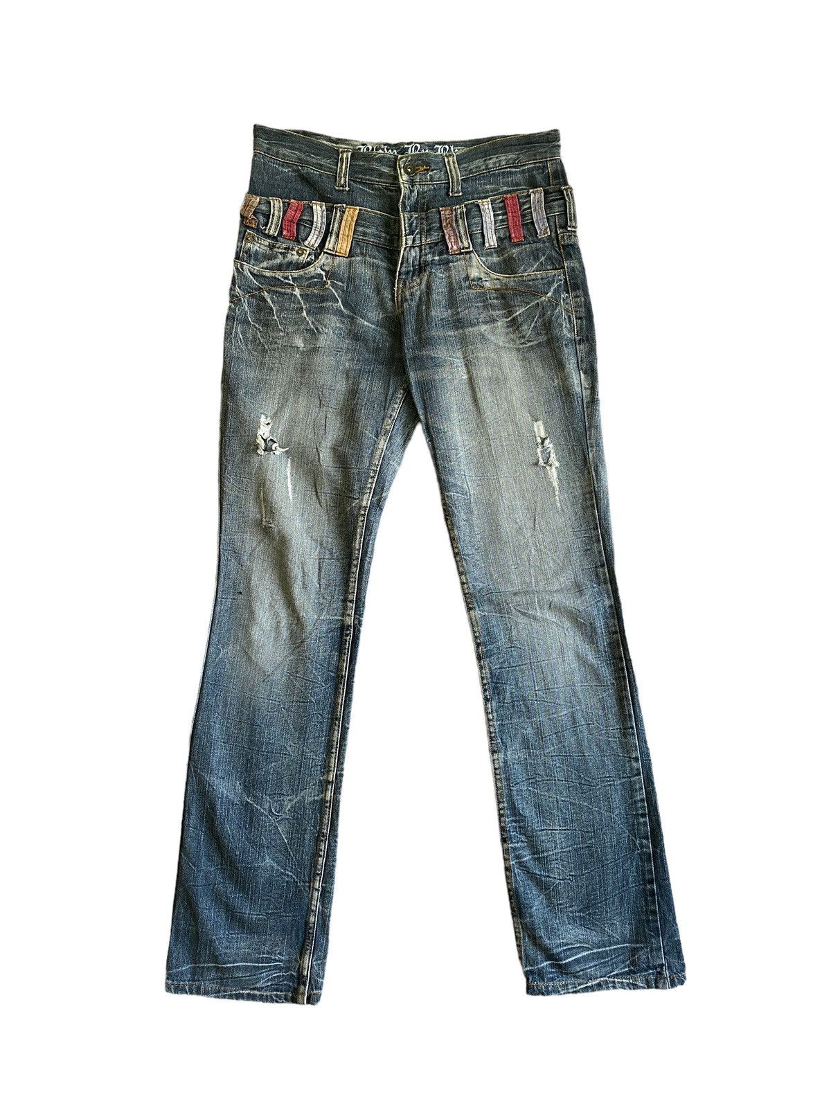 Image of Vintage Blow By Blue Double Waist Acid Wash Distressed Denim in Blue Black, Men's (Size 30)