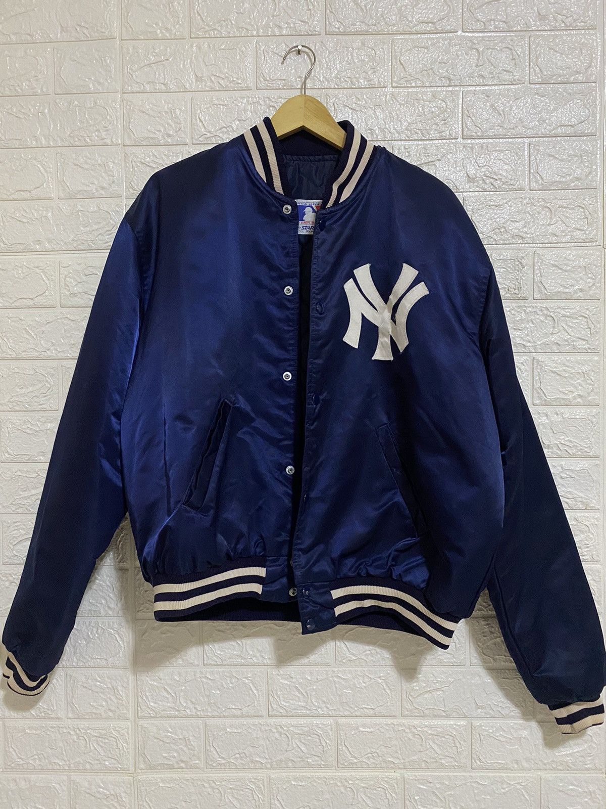 image of Vintage Bomber Varsity Ny Yankees By Starter Mlb in Blue, Men's (Size XL)