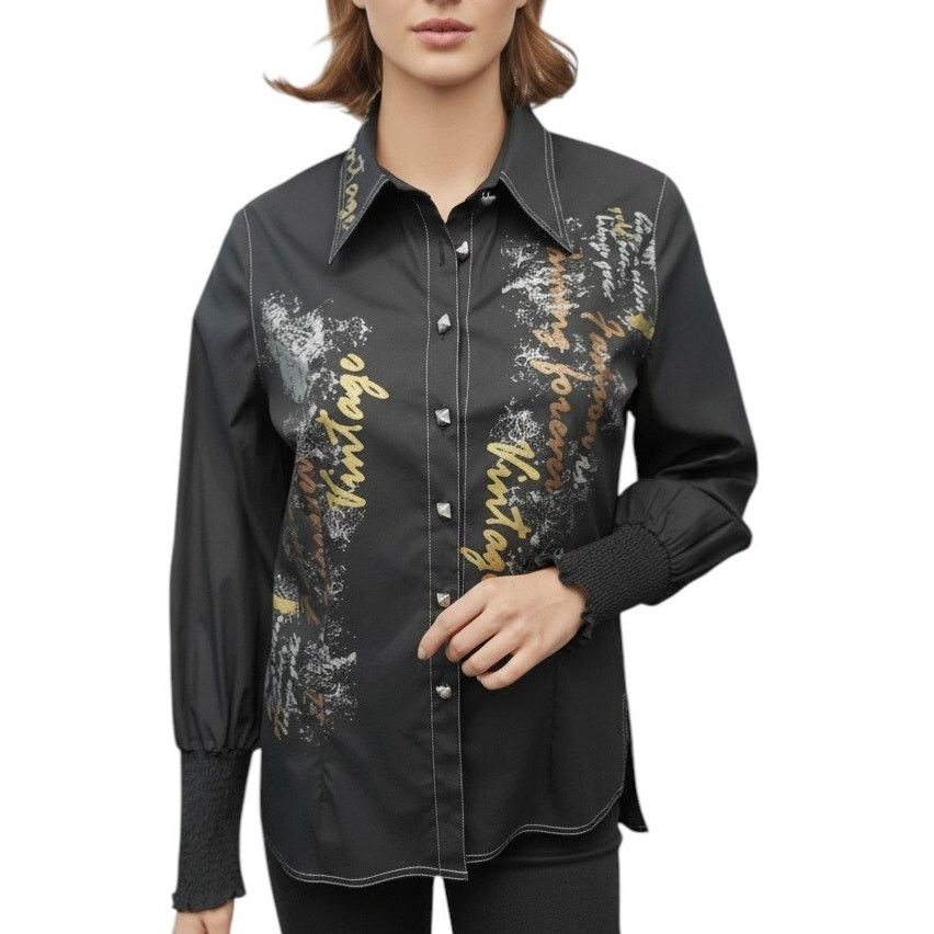 Vintage Adela Pastor Top Made in Spain 42 S Black Vintage Print Size S / US 4 / IT 40 - 2 Thumbnail