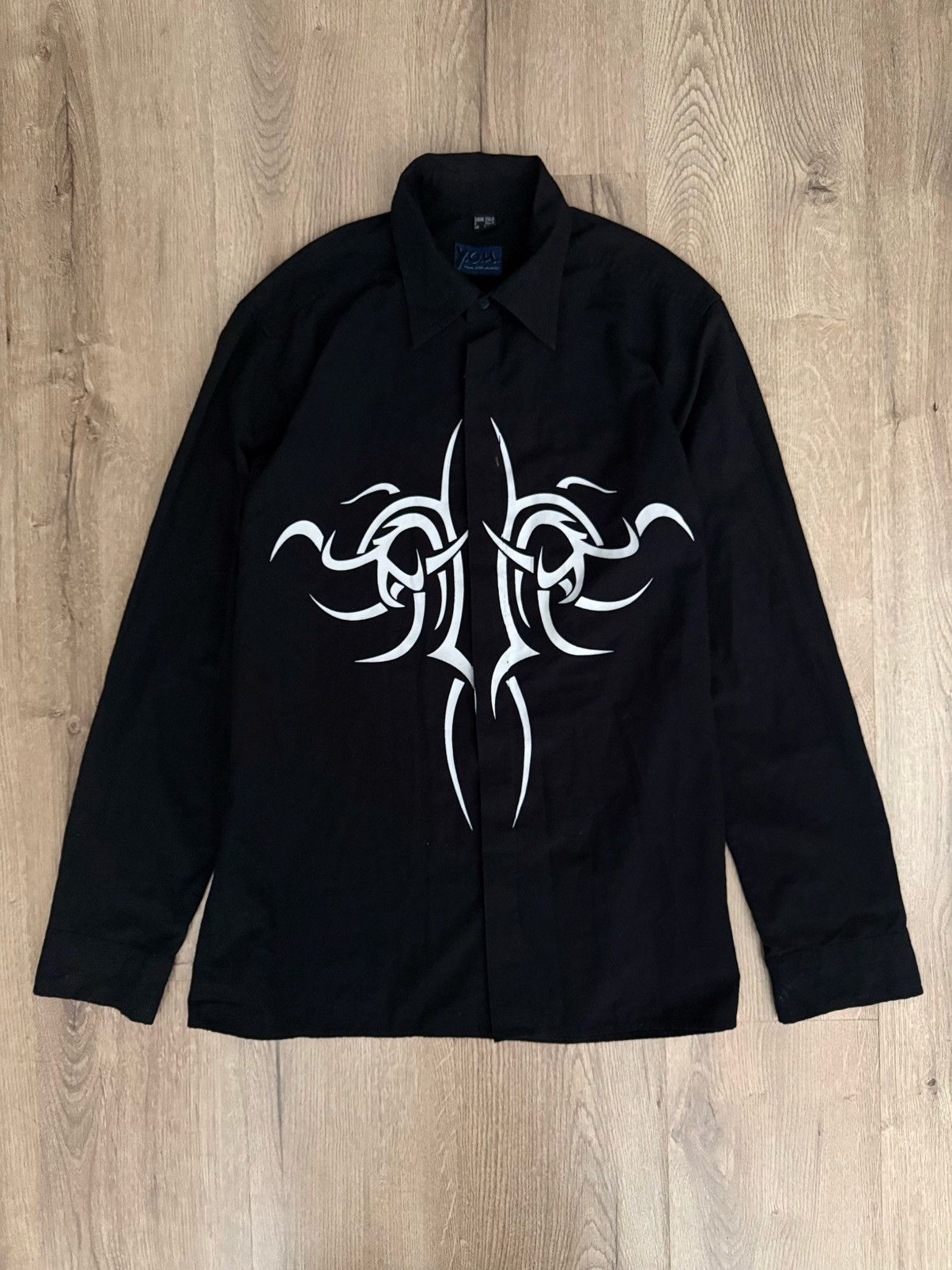 Japanese Brand black peace now button up bat collar shirt | Grailed