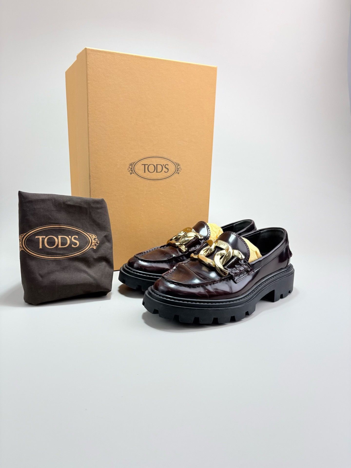 Tod's TODS Gold Chain Platform Loafers Size US 4 / IT 34 - 1 Thumbnail