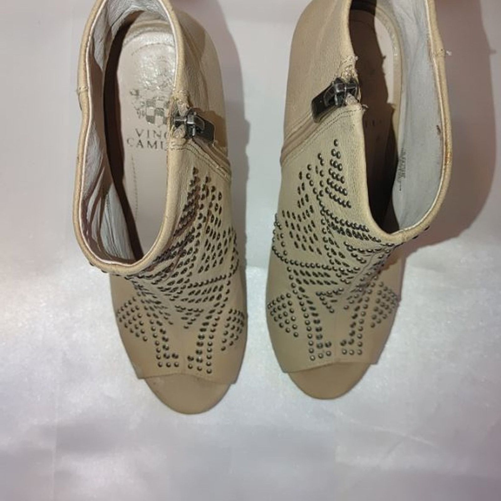 Vince Camuto Vince Camuto Kanster Beige Leather Peep Toe Booties Size 6 Size US 6 / IT 36 - 6 Thumbnail