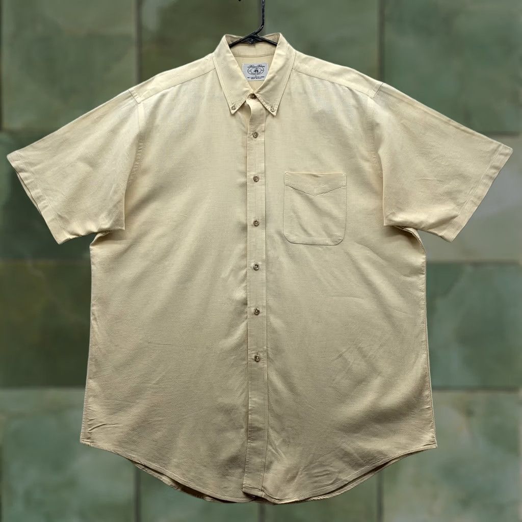 Brooks Brothers VINTAGE Brooks Brothers Sport Shirt Mens Large L Yellow Linen Blend USA Made Preppy Comfort Short Sleeve Button-Down Collared Size US L / EU 52-54 / 3 - 1 Thumbnail