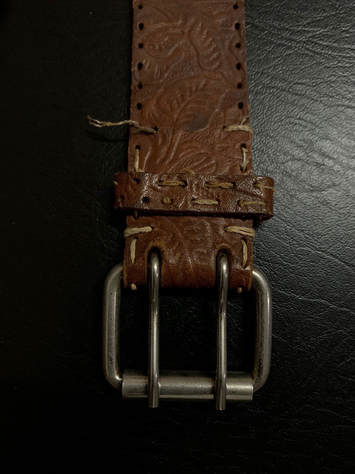 If Six Was Nine Brown leather leaf pattern belt Size ONE SIZE - 3 Thumbnail
