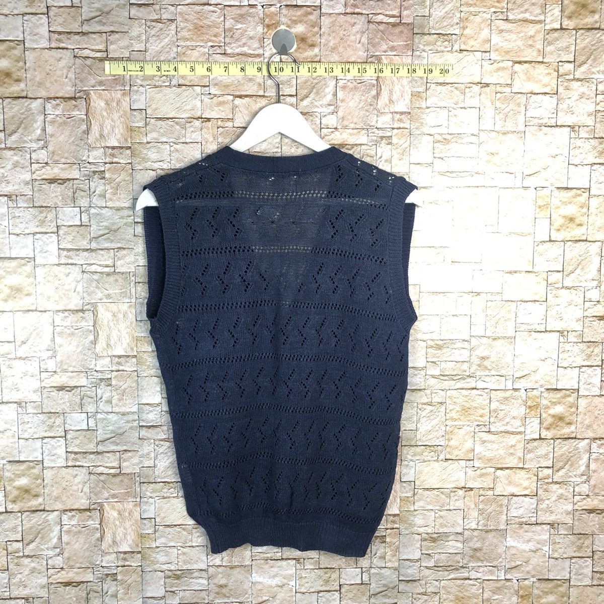 Homespun Knitwear × Japanese Brand × Vintage Detit Cherry Dark Blue Vest crochet meshnet Knitwear #A906 Size S / US 4 / IT 40 - 12 Thumbnail