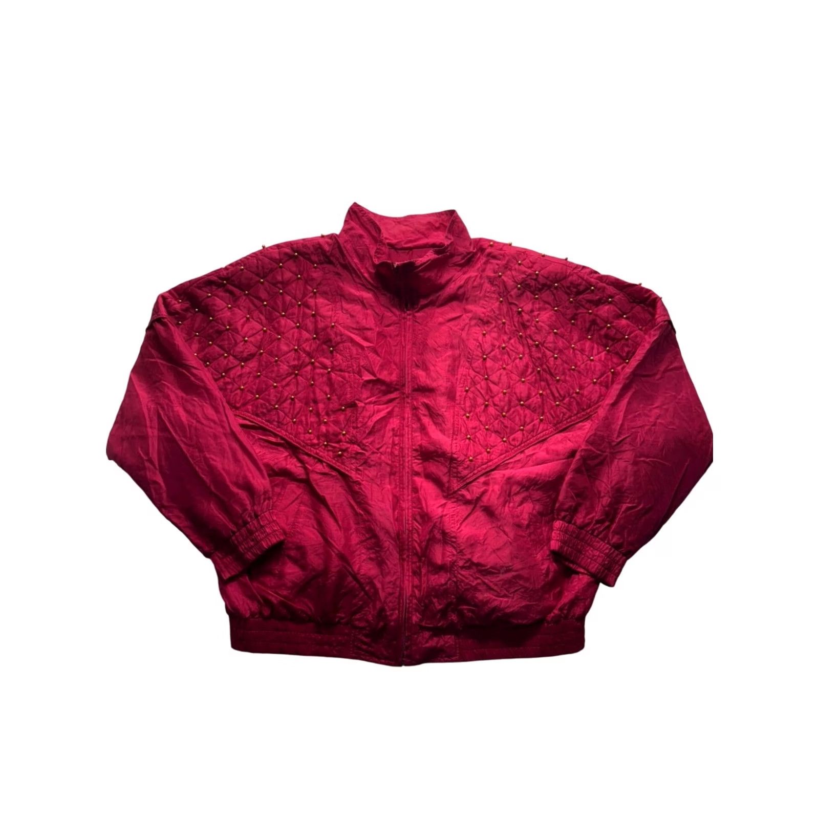 Vintage Rhoda Lynne Quilted Silk Bomber Jacket Womens L Magenta Quilted Gold Stud Embellishments All Season Vintage? Size L / US 10 / IT 46 - 2 Thumbnail