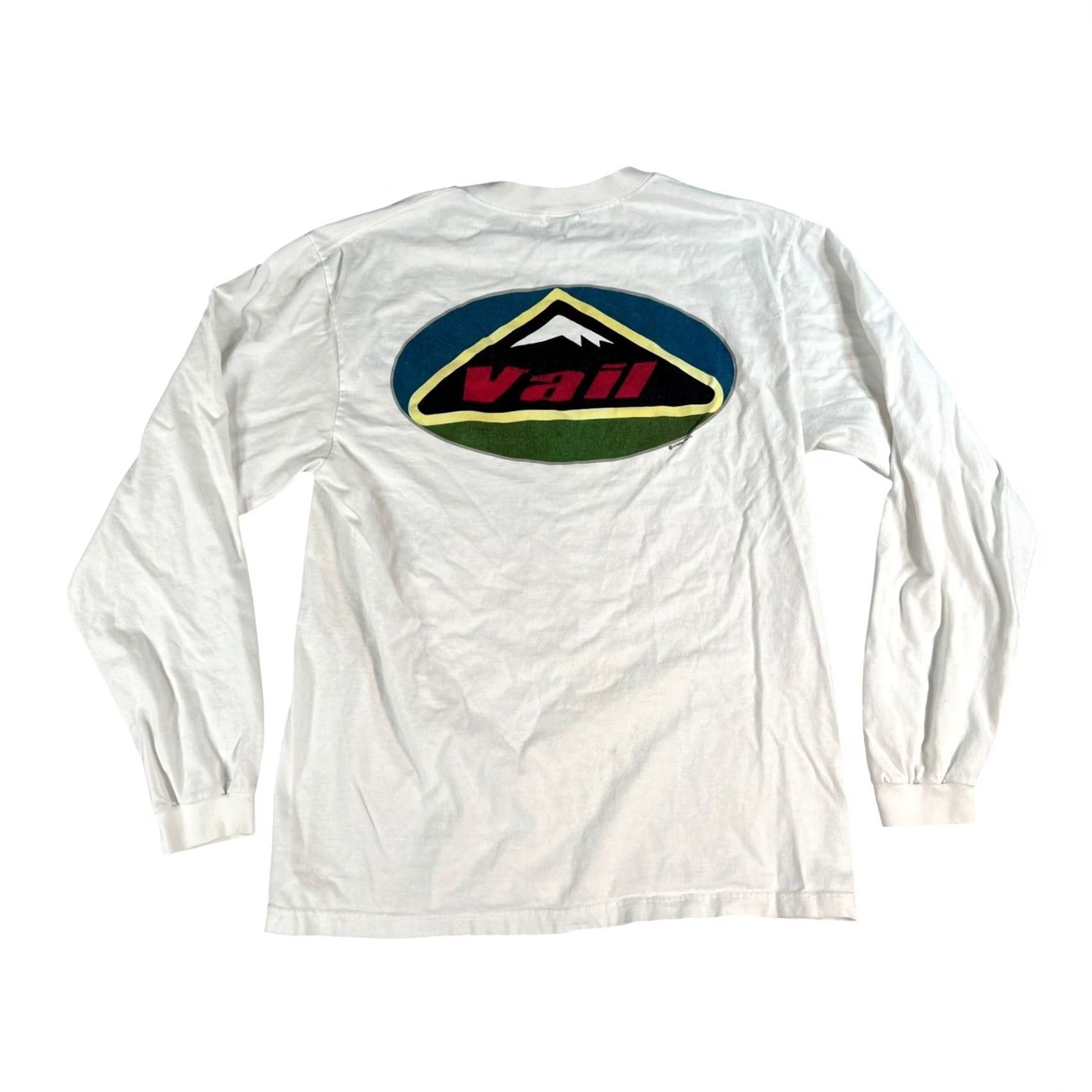 Vintage VINTAGE Crazy Shirt T-Shirt Long Sleeve Mens M White Vail Mountain Logo 90s Outdoor Skiing USA Made Black? Size US M / EU 48-50 / 2 - 2 Thumbnail