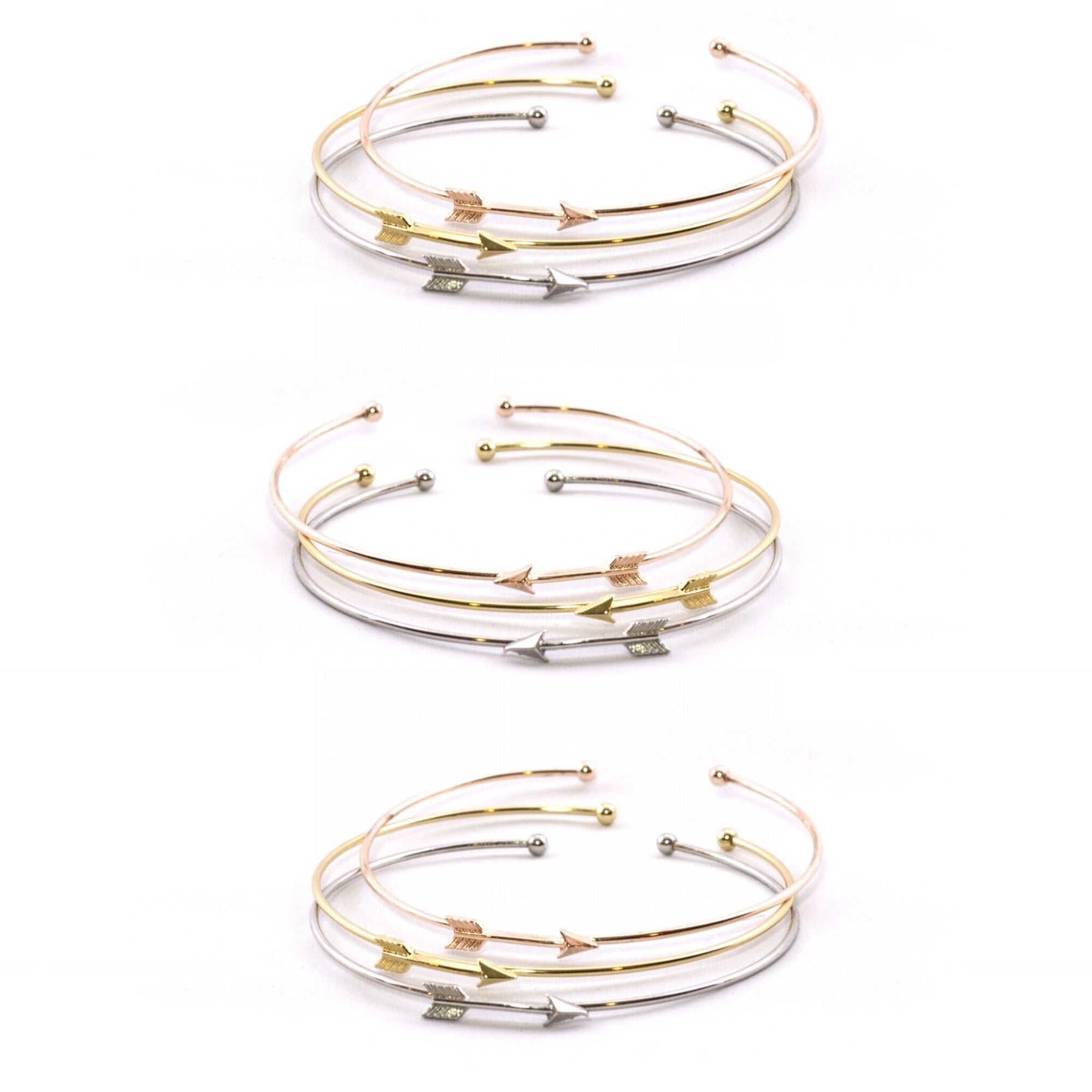 Vintage Dainty Delicate Trendy 3-strand Arrow Bangle Bracelet Set Tr Size ONE SIZE - 2 Thumbnail