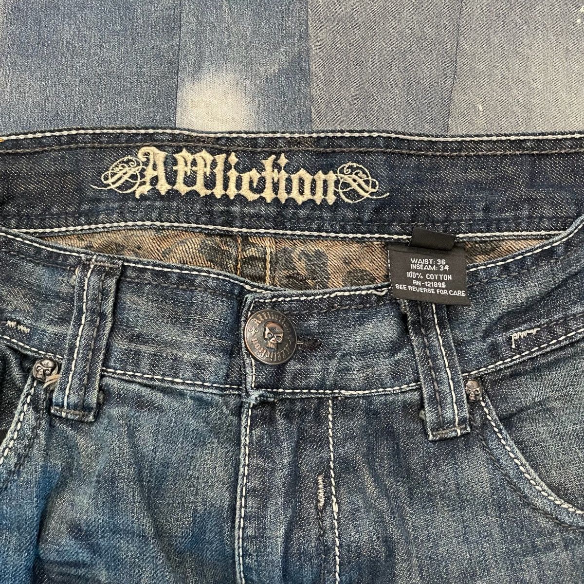 Affliction × Vintage CRAZY Y2K Affliction Skull Essential Denim Pants Size US 36 / EU 52 - 4 Thumbnail