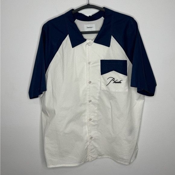 Rhude Rhude Two-Tone Cotton Shirt White Blue Men’s Medium Size US M / EU 48-50 / 2 - 2 Thumbnail