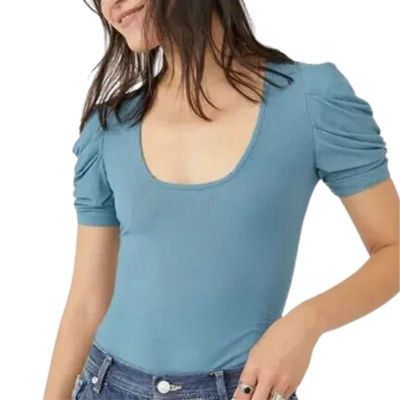 Free People Free People Bodysuit Short Sleeves Ruffled Blue Women's XS Size XS / US 0-2 / IT 36-38 - 1 Thumbnail