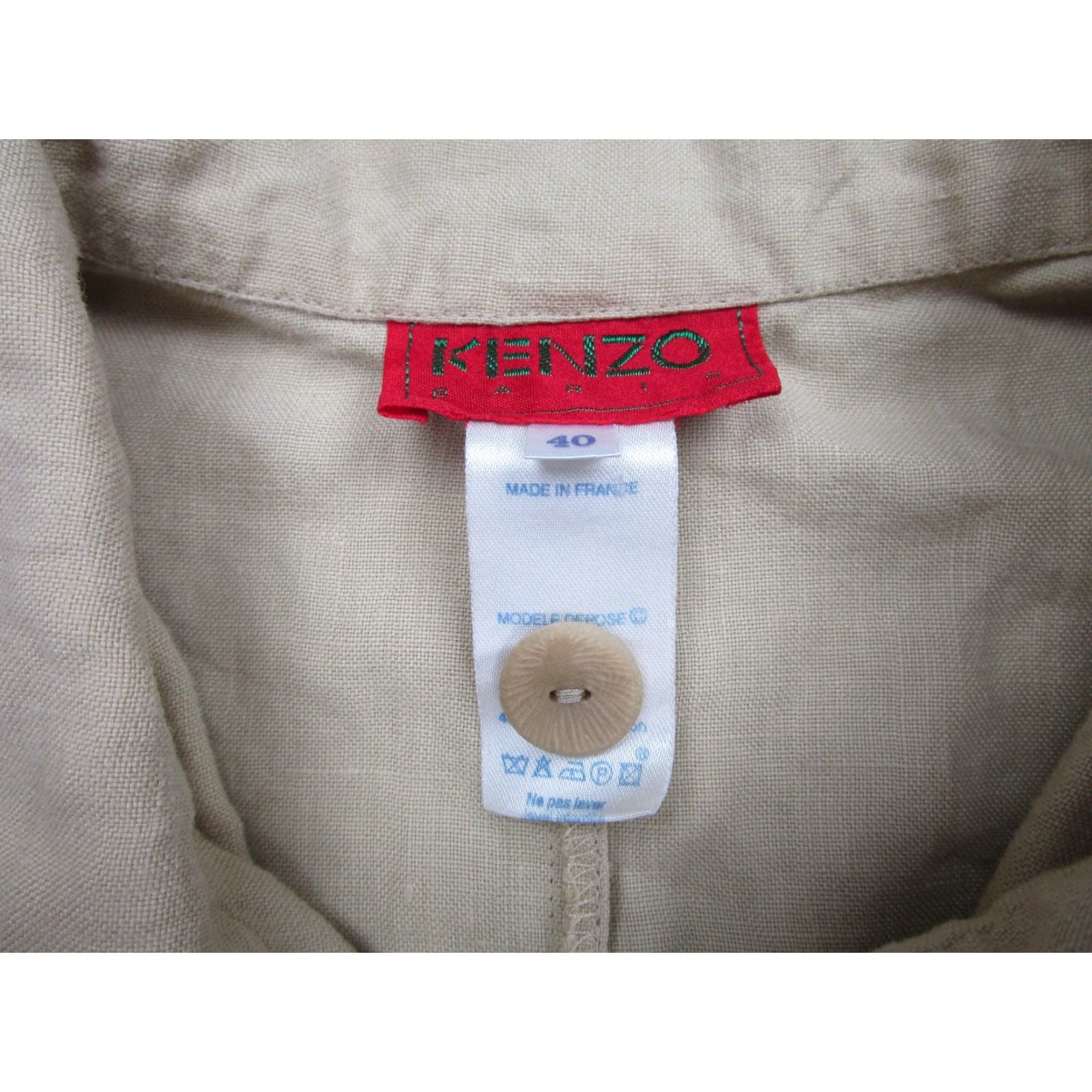 Kenzo KENZO Paris Jacket Women's Beige Linen 40 (FR) Button Front Mid-Length 100% Linen Unlined Lightweight Casual Spring Summer Size S / US 4 / IT 40 - 4 Thumbnail