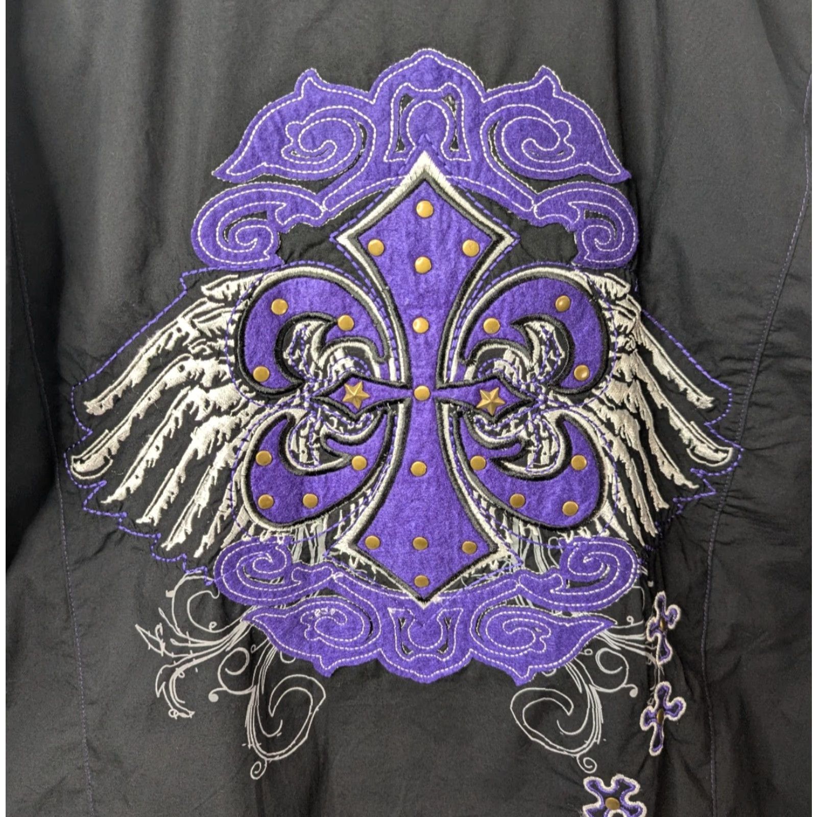Vintage El General Shirt Button Long Sleeve XL Black Purple Rock n' Roll Mens Shirt Size US XL / EU 56 / 4 - 2 Thumbnail
