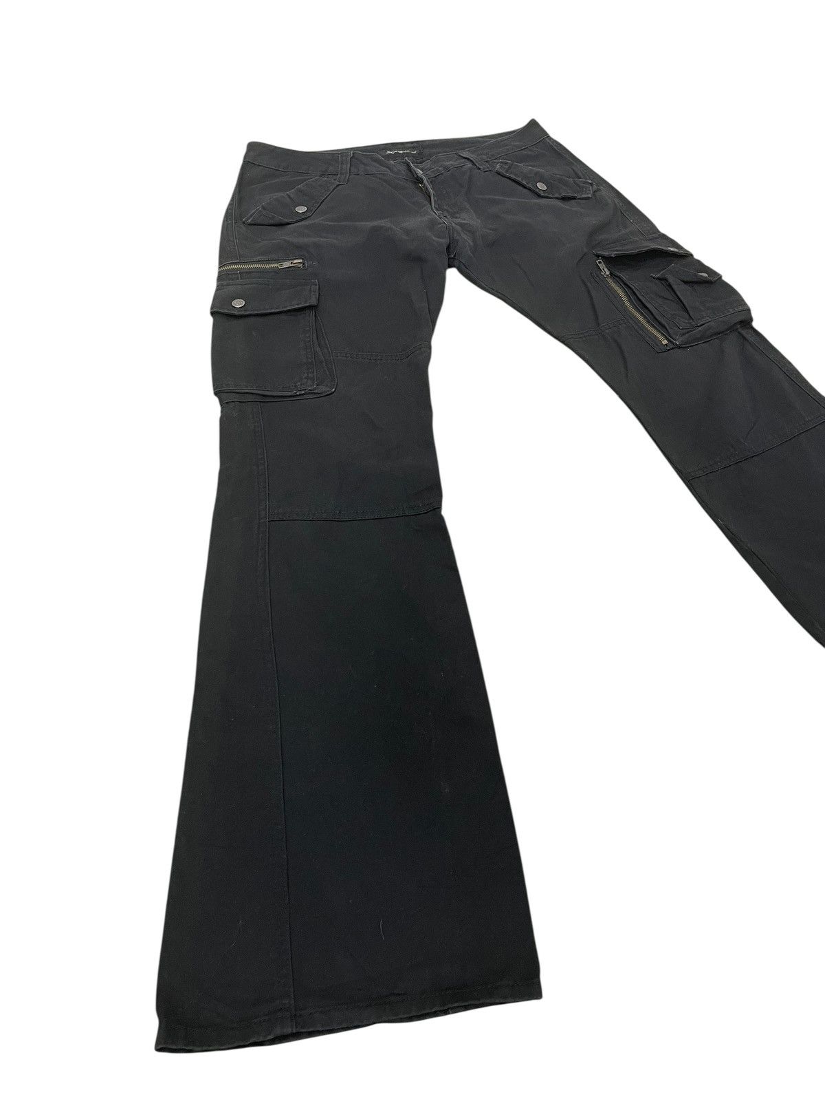 Pre-owned Japanese Brand Flare Cargo Root Three Gabardine Low Rise Pant 20 In Black