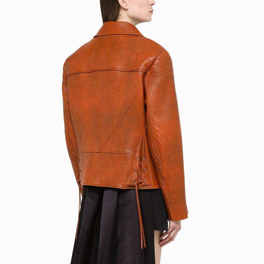 Prada o1d2blof0924 Leather Biker Jacket in Brown Size S / US 4 / IT 40 - 3 Thumbnail