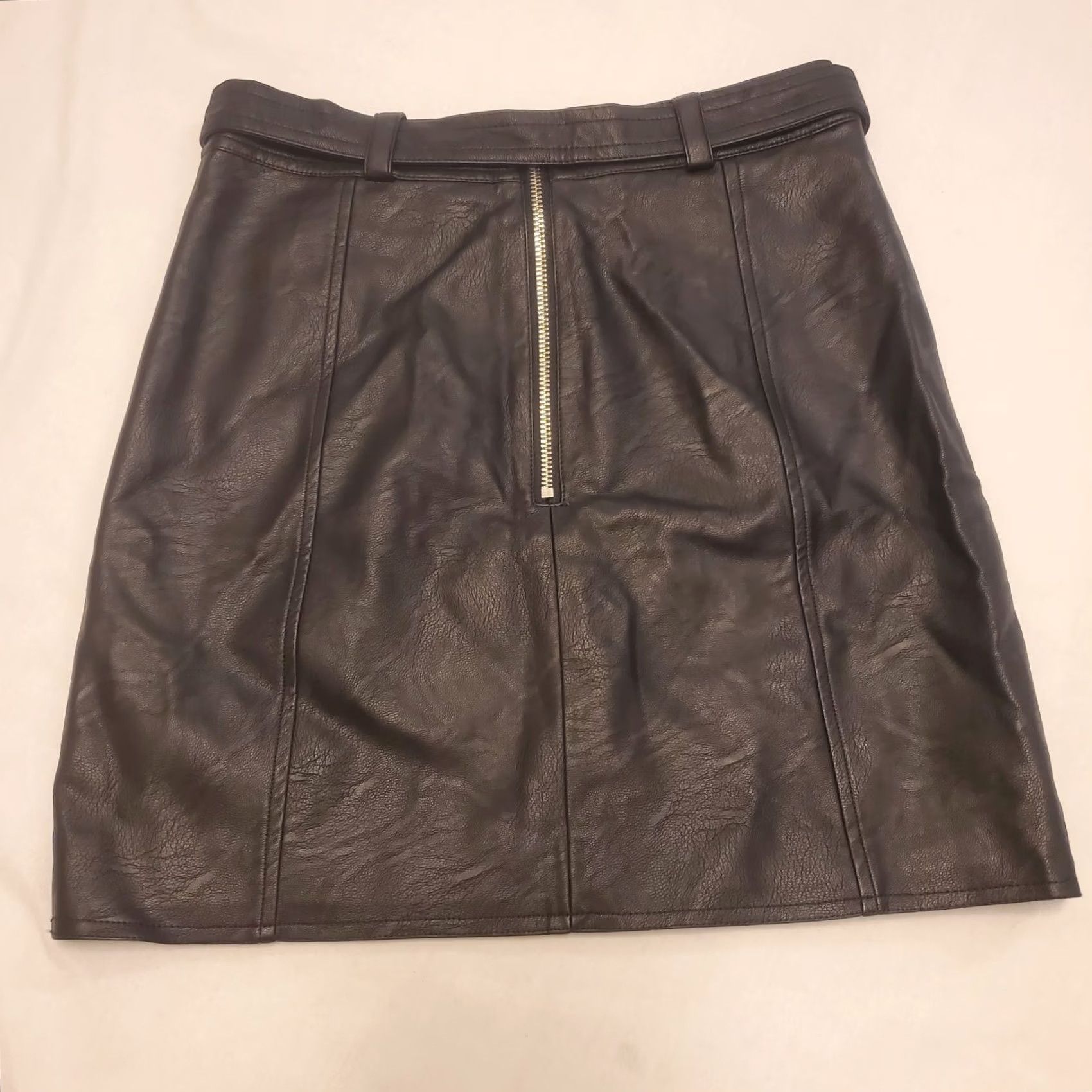 Topshop Topshop Skirt Size 4 Black Faux Leather Belted Moto Biker Goth Punk Emo Grunge Size 27" / US 4 / IT 40 - 4 Thumbnail