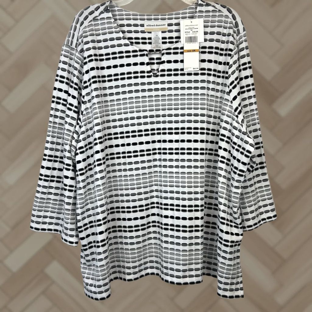 Vintage Alfred Dunner Top Women Plus Stretch Tunic Blouse Black White Size XXL / US 16-18 / IT 52-54 - 1 Thumbnail