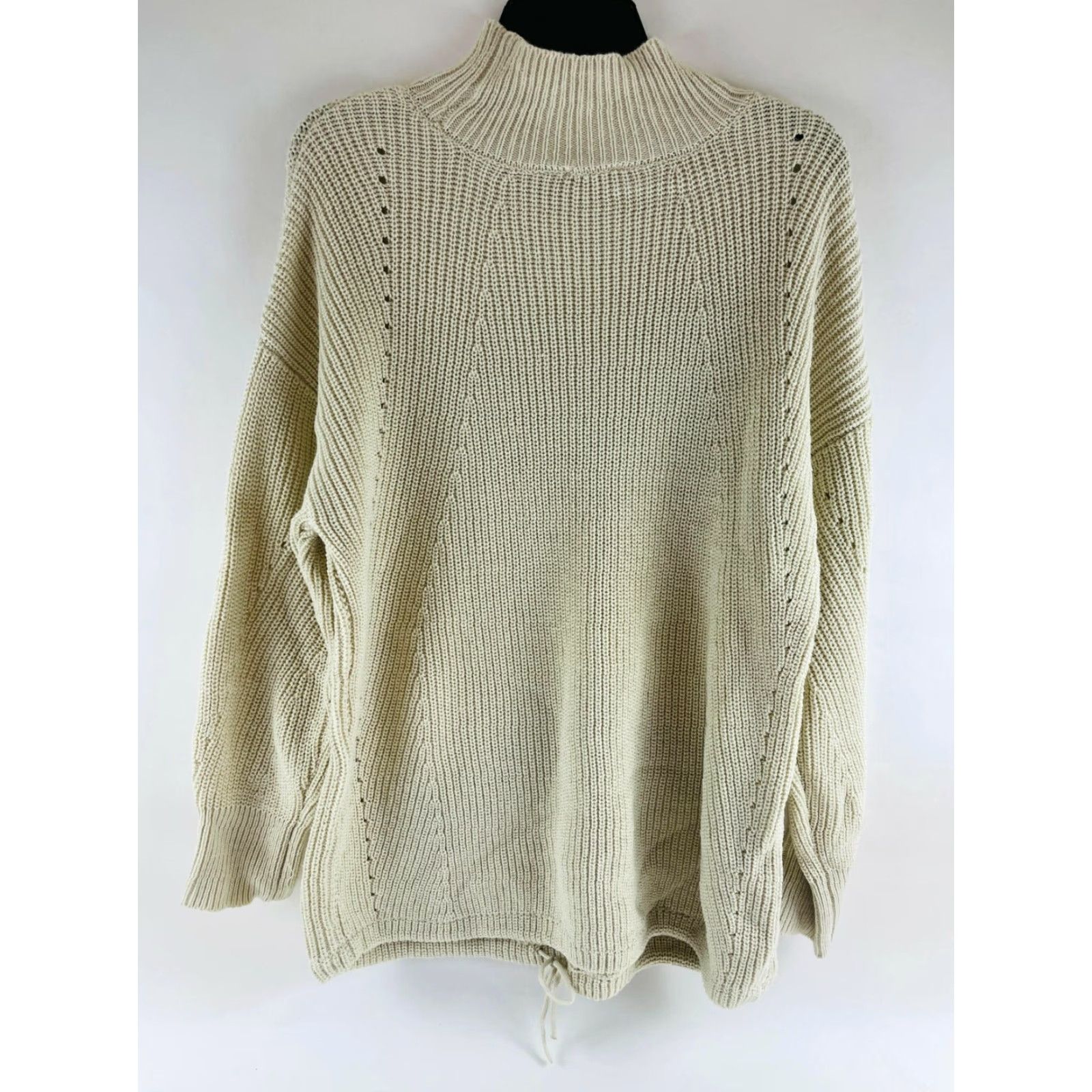 Vintage RDI Sweater Women’s Size S Oversized Cream Mock Neck Drawstring Pullover NWT Size S / US 4 / IT 40 - 2 Thumbnail