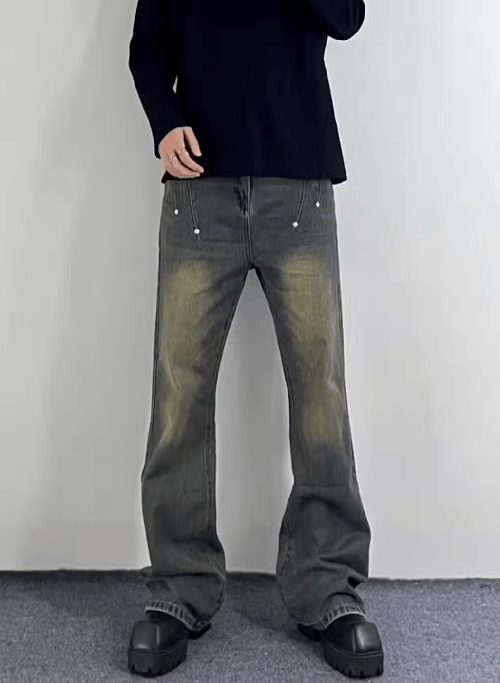 Japanese Brand × Jean Vintage washed studded distressed wide-leg jeans Size US 34 / EU 50 - 4 Thumbnail