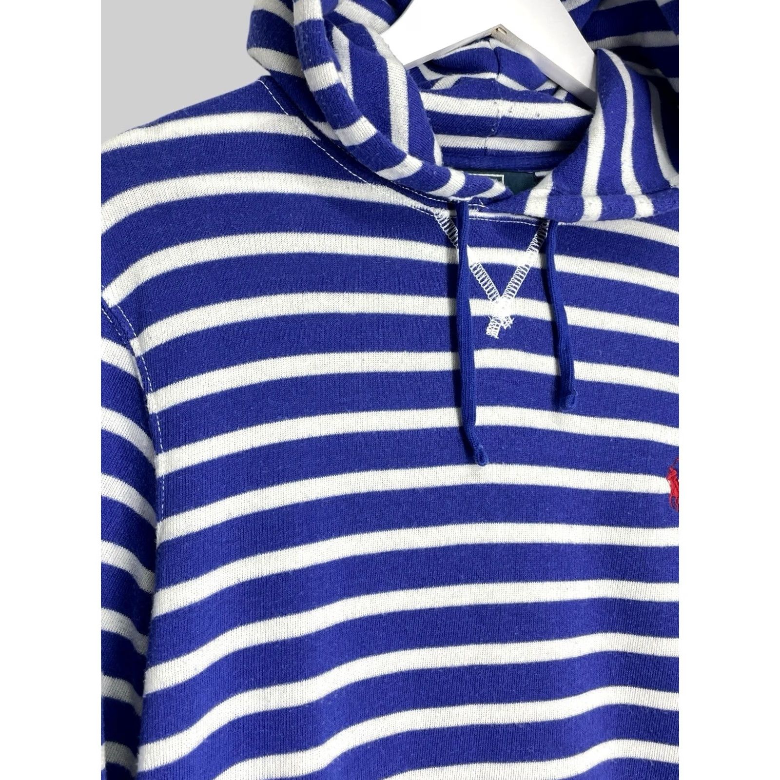 Polo Ralph Lauren VINTAGE Polo Ralph Lauren Hoodie Striped Shirt Mens Pullover Logo Pocket Blue White L Regular Size Size US L / EU 52-54 / 3 - 5 Thumbnail