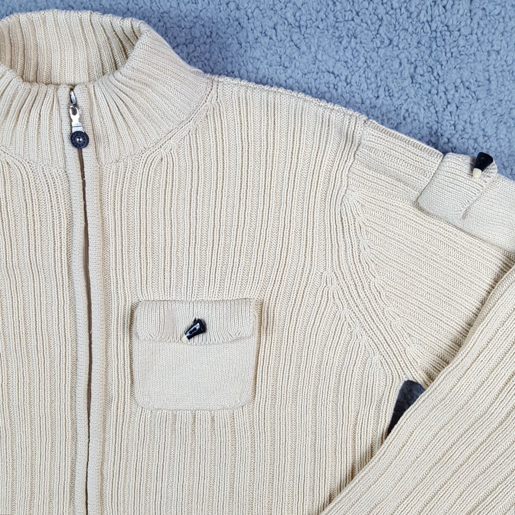Vintage VINTAGE Jamie Sadock Beige Silk Cable Knit Cardigan Sweater Zip Up Women's Size S - 90s Bohemian Outdoor Retro 00s Y2K Top Mens Womens Girls? Size S / US 4 / IT 40 - 2 Thumbnail