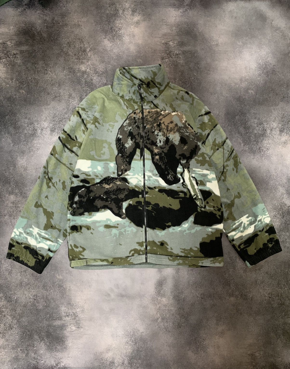 Pre-owned Outdoor Life X Vintage Atlas Vintage Forest Bears All Over Print Zip Fleece Jacket In Multicolor