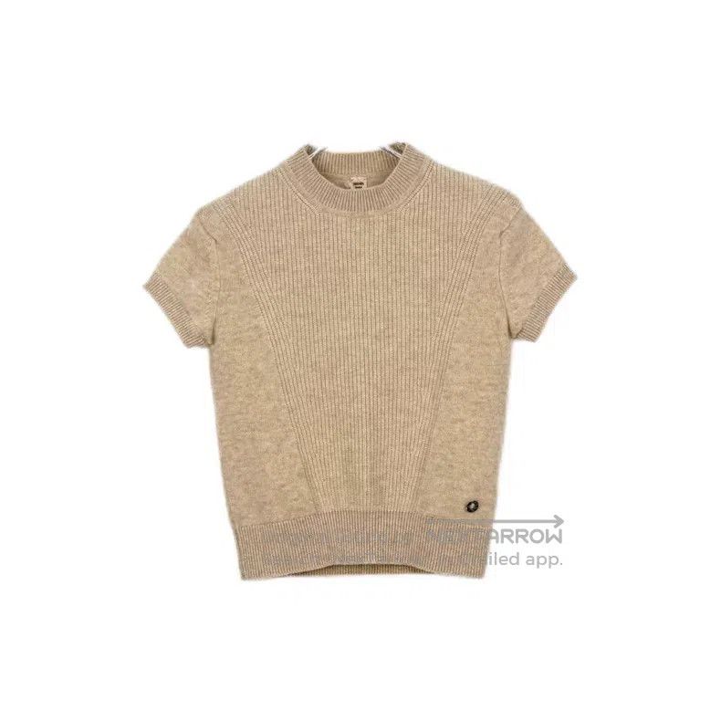 Hermes Hermes Oatmeal color metallic logo cashmere short-sleeved Size XS / US 0-2 / IT 36-38 - 1 Thumbnail