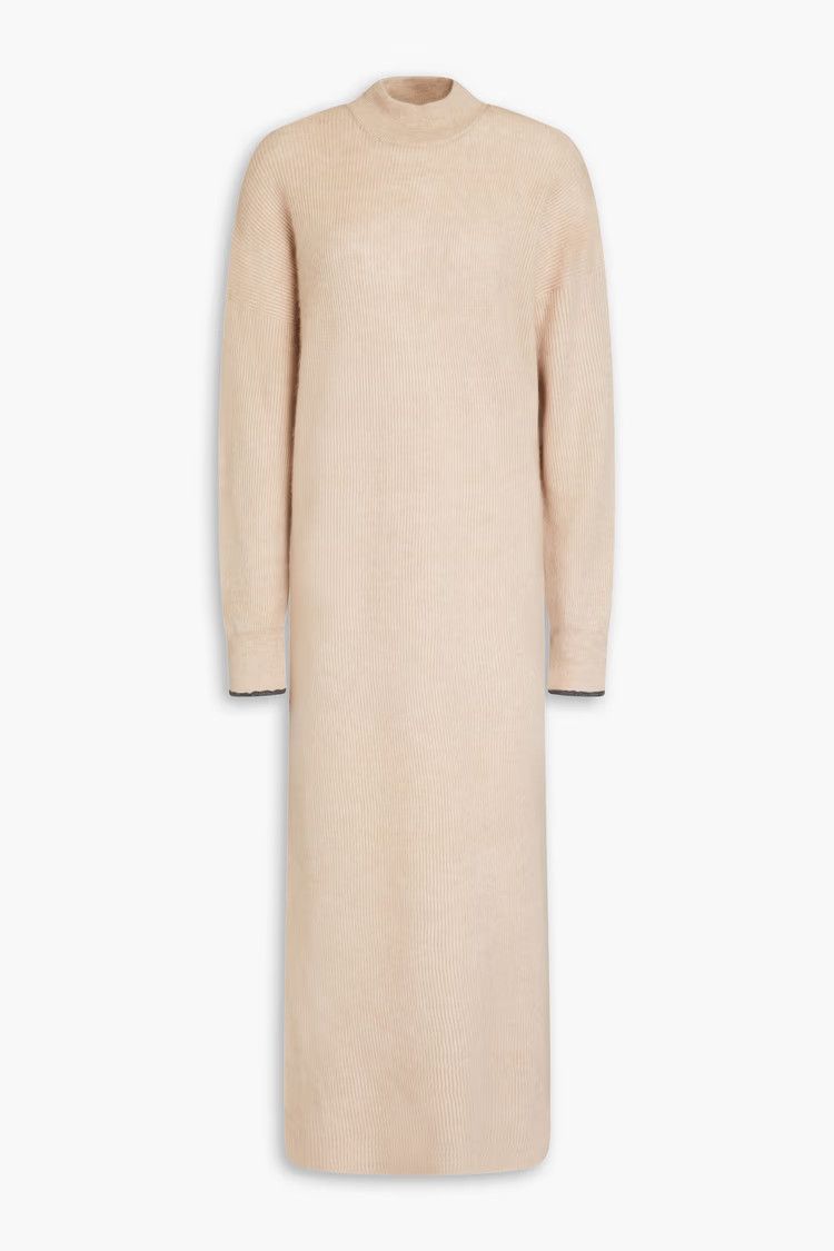 Brunello Cucinelli o1y0725 Midi Dress in Beige Size L / US 10 / IT 46 - 1 Thumbnail