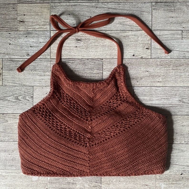 Target Basics Xhilaration, Copper/Rust Knit, Strappy, Halter Bikini Top Size M / US 6-8 / IT 42-44 - 5 Thumbnail