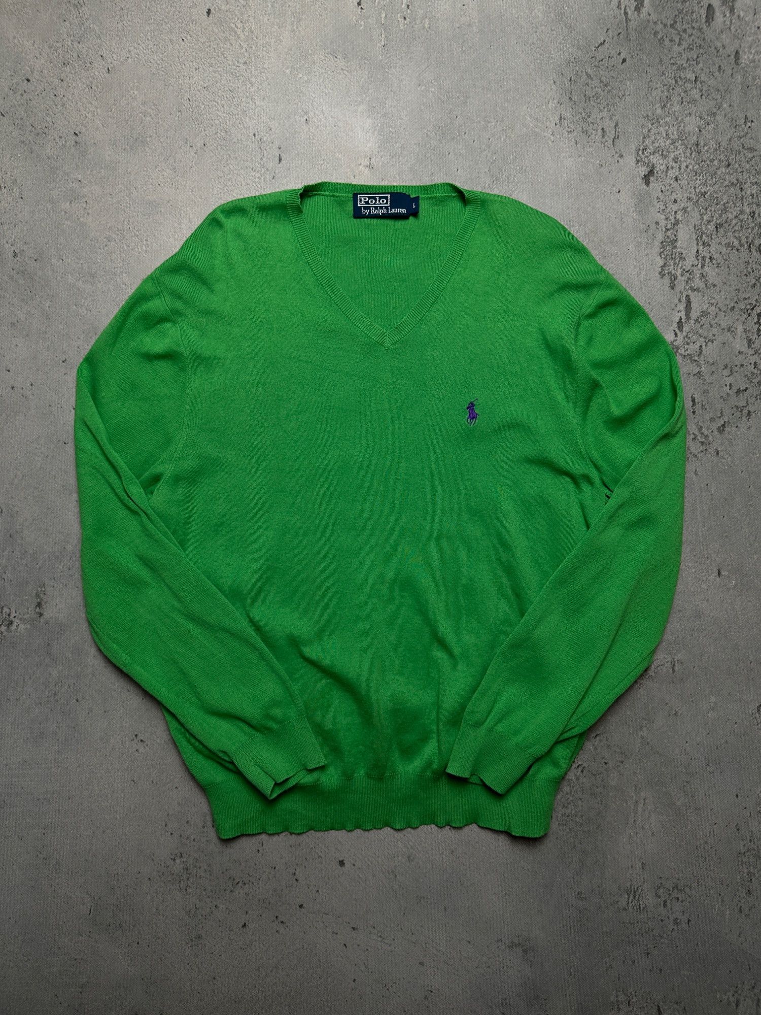 Polo Ralph Lauren Polo Ralph Lauren Green V-Neck y2k Sweater Purple Pony 90s Size US L / EU 52-54 / 3 - 1 Thumbnail