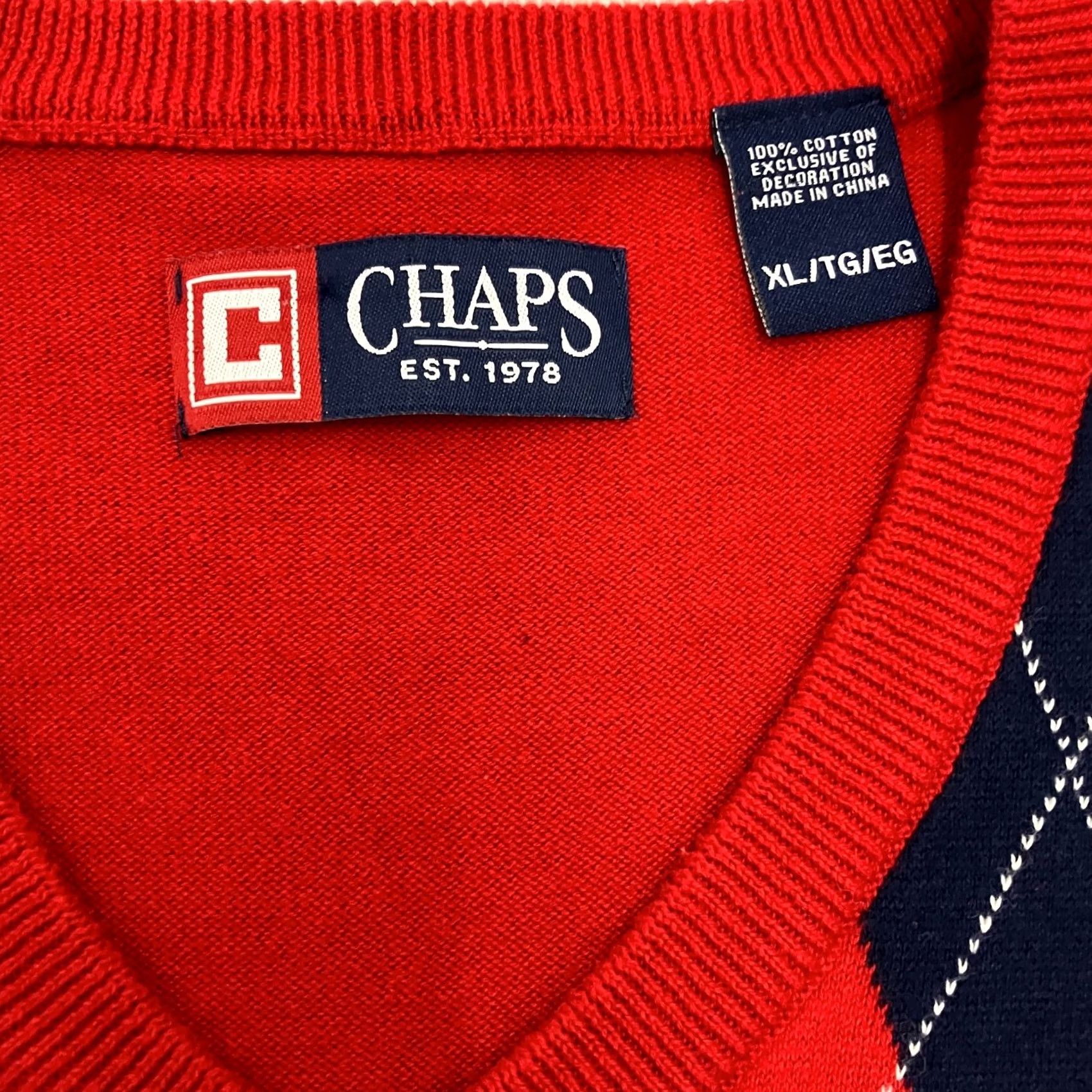 Chaps Chaps Vest XL Argyle Red Navy Grey V Neck Cotton Knit Shirt/Presenter: Jumper? Size US XL / EU 56 / 4 - 6 Thumbnail