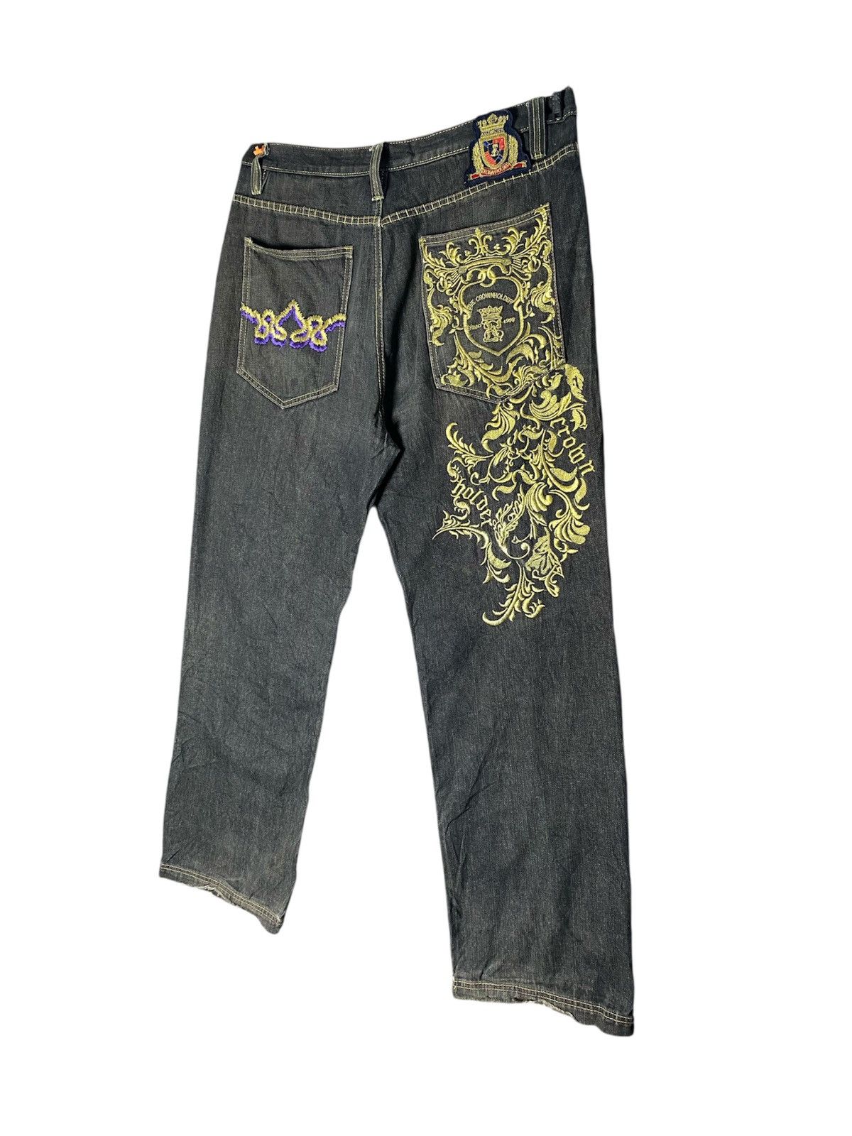Vintage Vintage Y2K Crown Holder Embroidered Black Denim Jeans Size US 38 / EU 54 - 2 Thumbnail