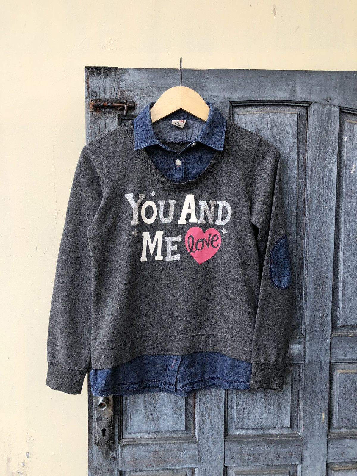 USALL Double Layer Sweatshirt Denim Lovely Poem You and Me 🩷