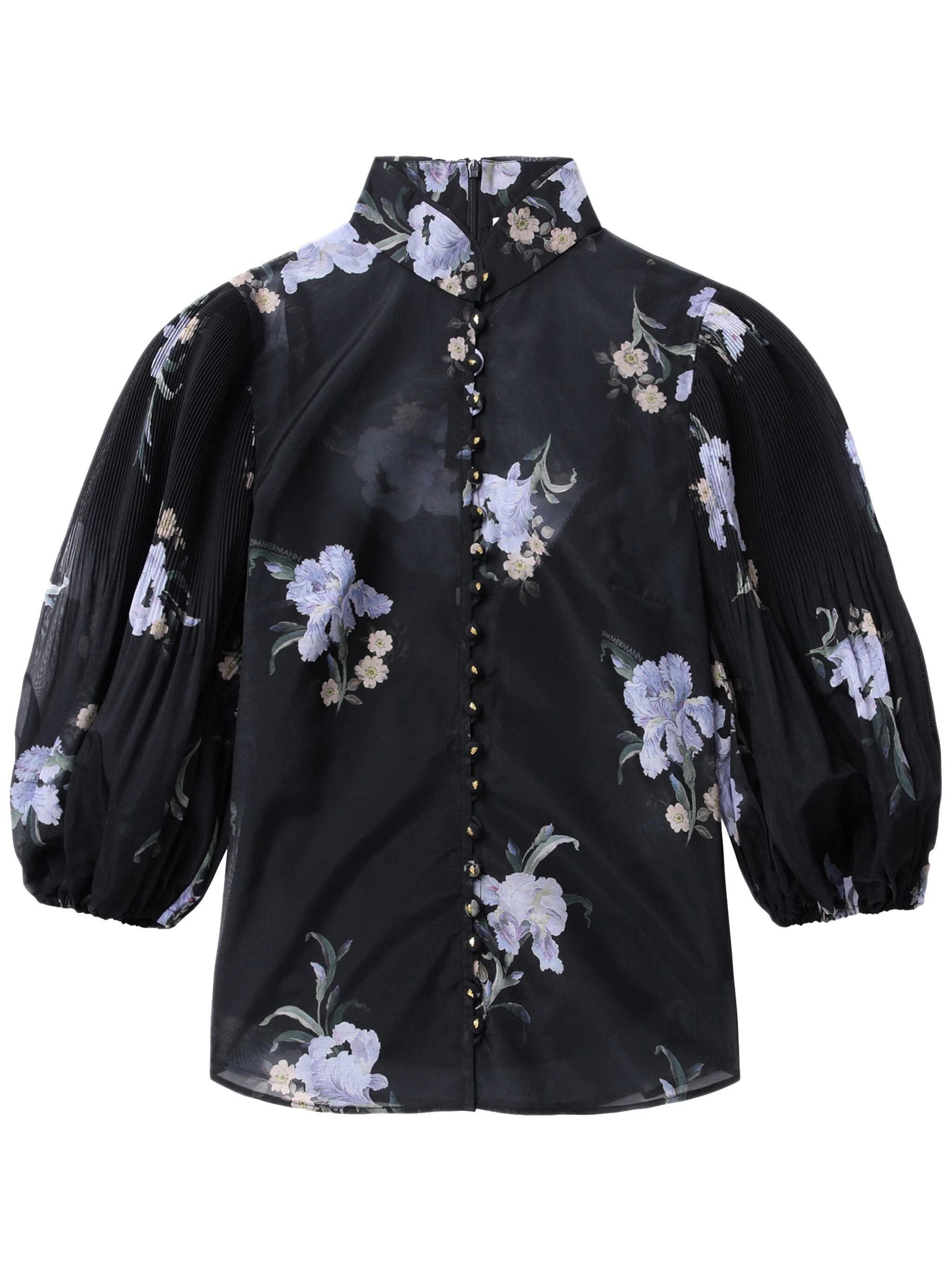 Zimmermann o1s22i1n1024 Pleated Sleeves Illustrated Blouse in Black Size M / US 6-8 / IT 42-44 - 1 Thumbnail