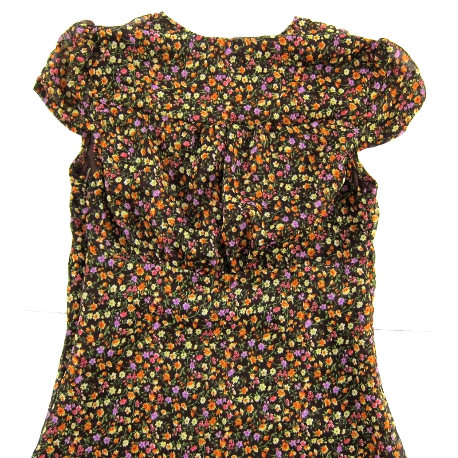 XOXO VINTAGE XOXO Dress Brown Yellow Purple Green Floral V-Neck Short Sleeve Sun Maxi Dress Small Size 28" / US 6 / IT 42 - 5 Thumbnail
