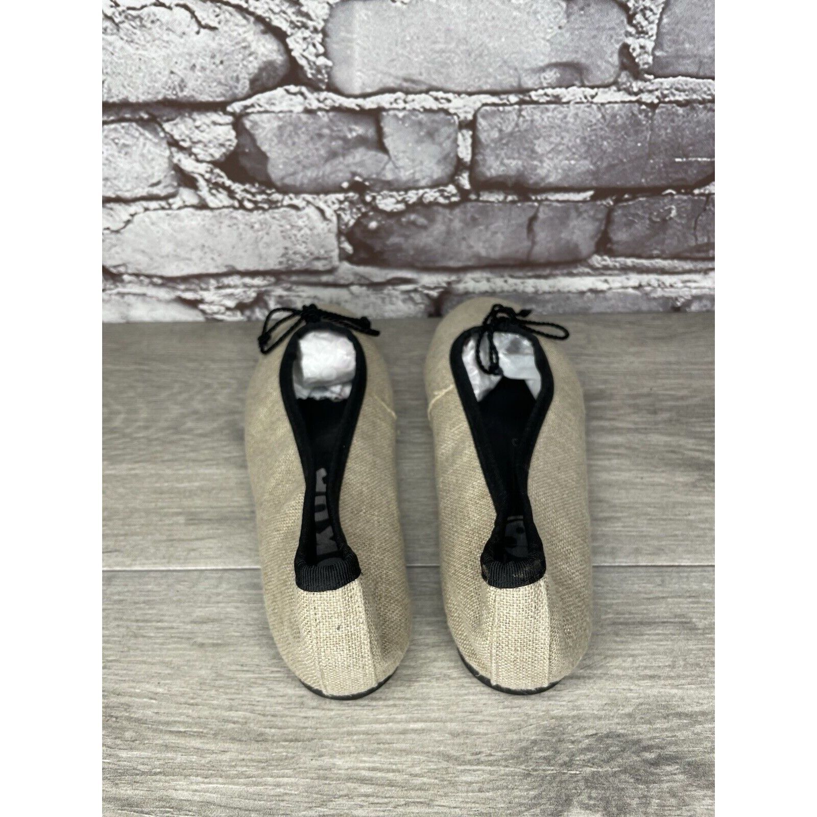 Other Kokua Tan Canvas Fabric Black Bow Casual Ballet Flats Shoes Size US 6.5 / IT 36.5 - 5 Thumbnail