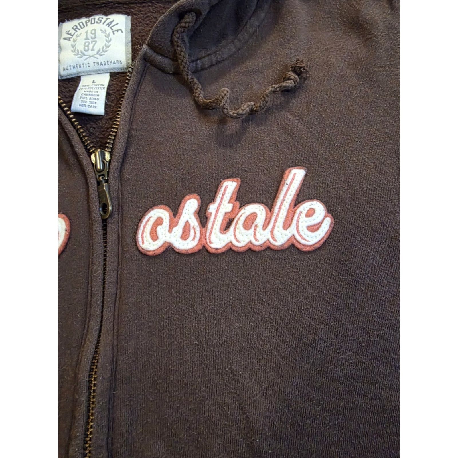Vintage VINTAGE Aeropostale 1/2 Zip Hoodie Brown Womens Large Embroidered Spellout Logo Pocket Hooded Crew Neck Fleece Cotton Polyester Fall Winter Spring Size L / US 10 / IT 46 - 5 Thumbnail