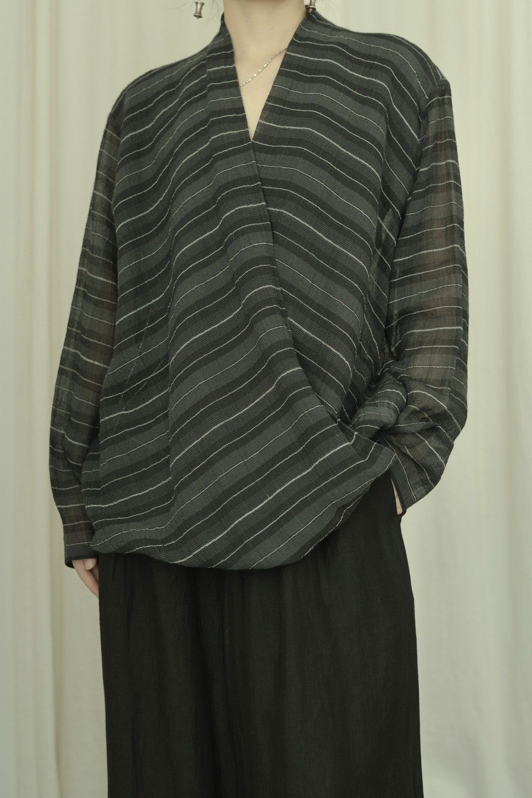 Issey Miyake Issey Miyake Permanente SS97 Sheer Striped Linen Wrap Shirt Size M / US 6-8 / IT 42-44 - 1 Thumbnail