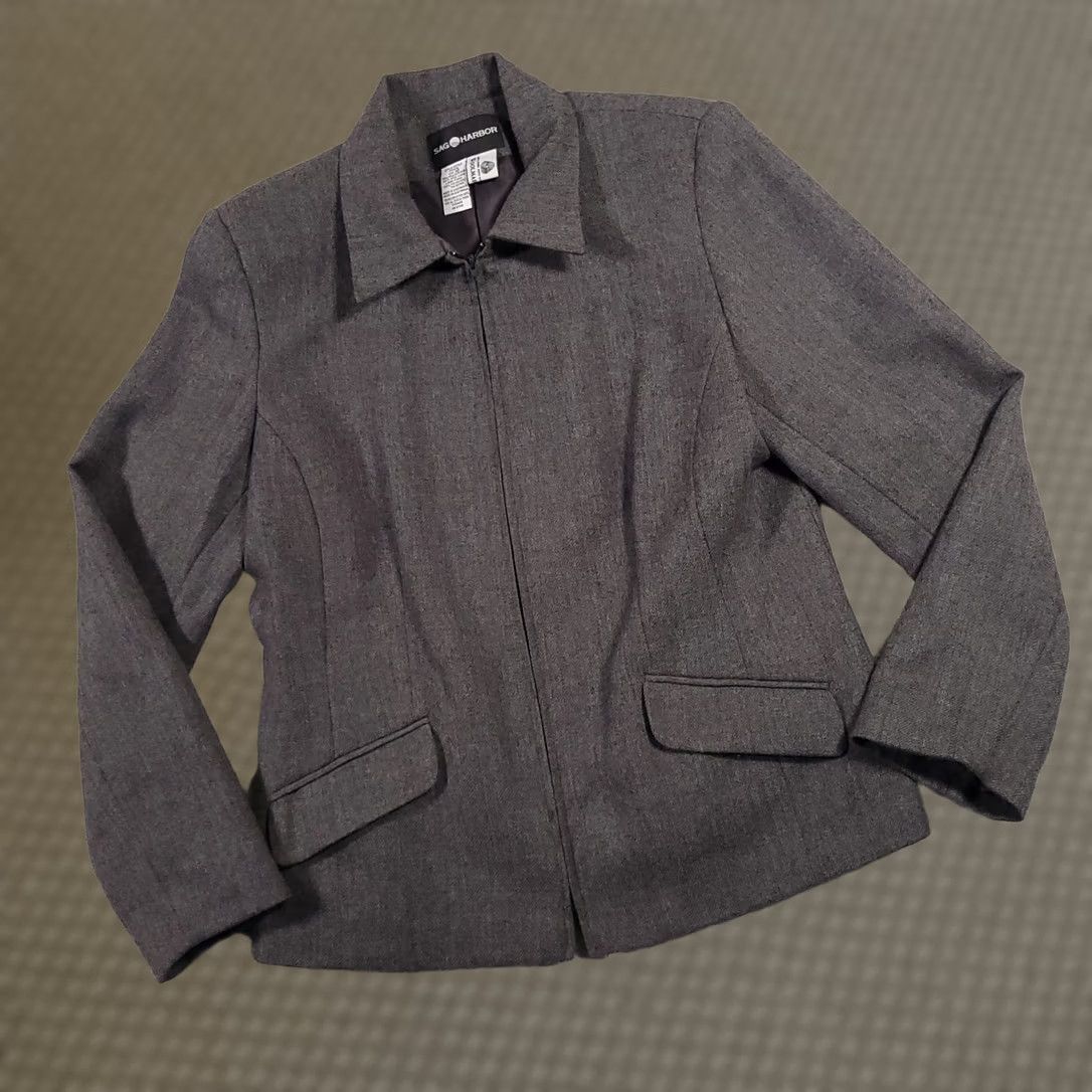 Vintage VINTAGE Sag Harbor 100% Wool Blazer Jacket Women's 10 Gray Full Zip Front Lined Blazer Jacket Women's 10 Gray Full Zip Front Lined Size L / US 10 / IT 46 - 1 Thumbnail
