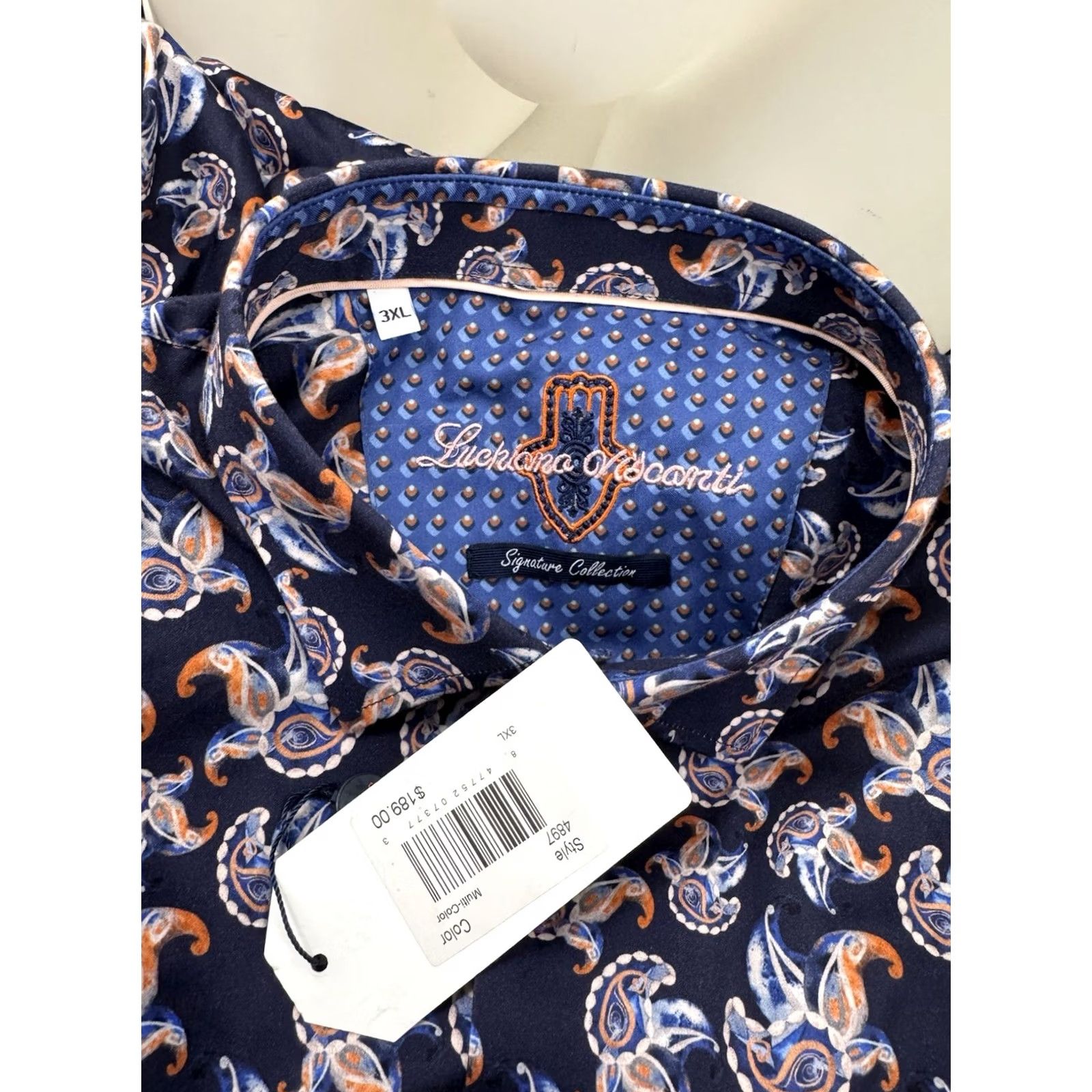 Luchiano Visconti Luchiano Visconti Shirt Paisley 3XL Button-Up Long Sleeve Blue Mens Safety Signature New with Tag MSRP: 89 Size US XXL / EU 58 / 5 - 4 Thumbnail