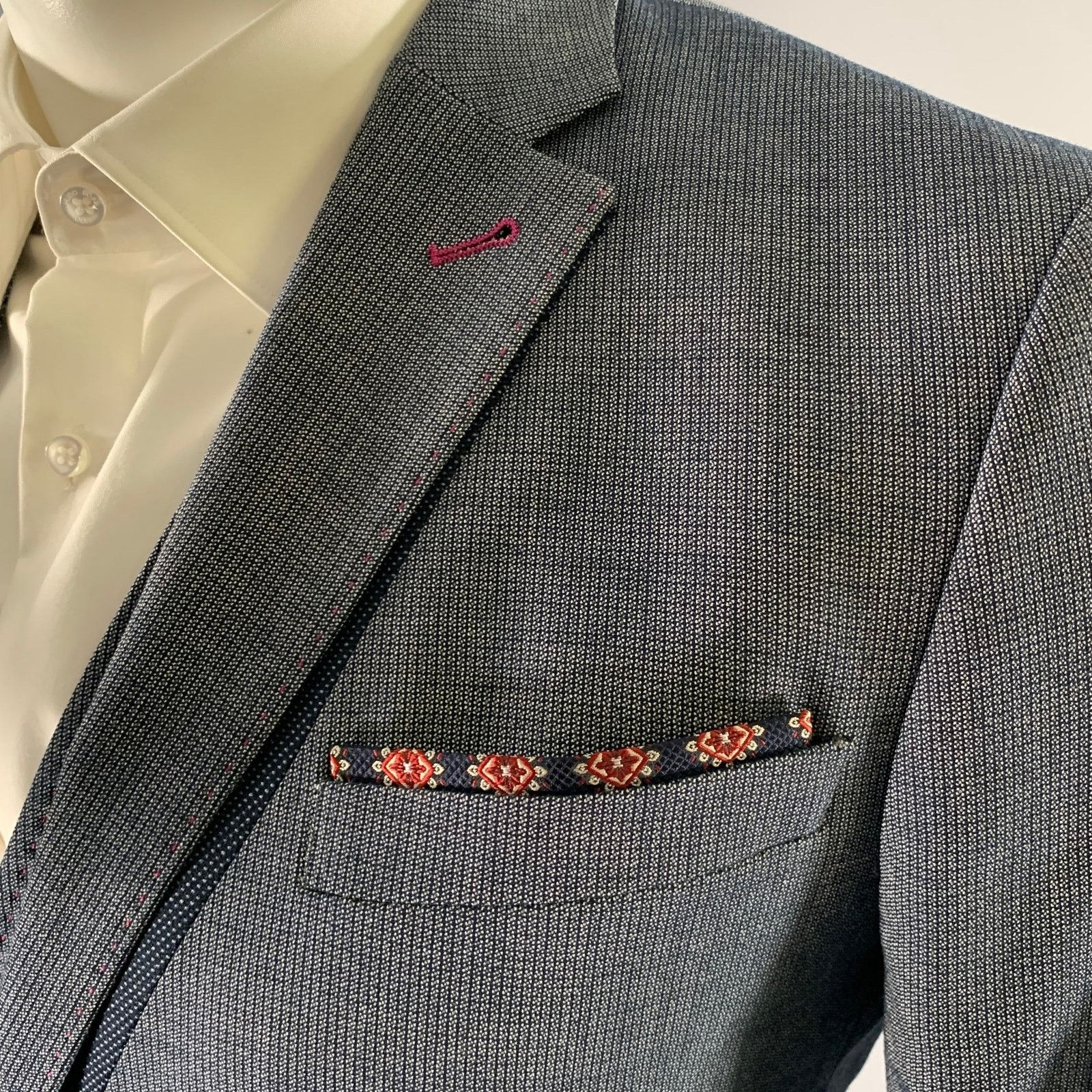 Ted Baker TED BAKER Navy Grey Nailhead Viscose Polyester Blend Suit Size 36R - 4 Thumbnail