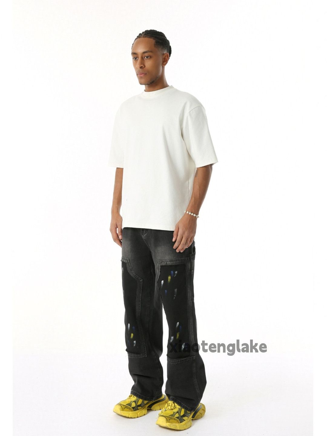 Jean × Vintage Washed faded loose baggy stain paint work carpenter jeans Size US 33 - 6 Thumbnail