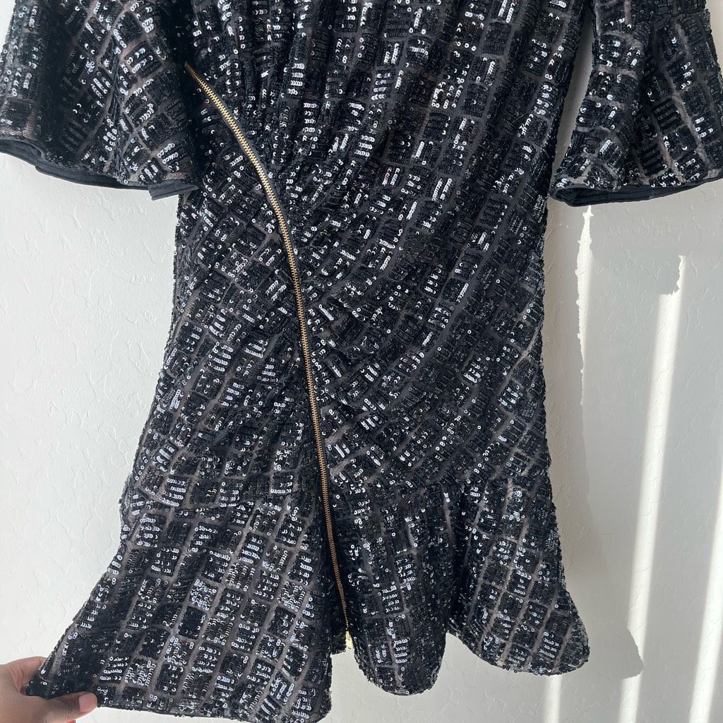 Self-Portrait Self Portrait Black Sequined White Collared Flare Hem Mini D Size S / US 4 / IT 40 - 5 Thumbnail