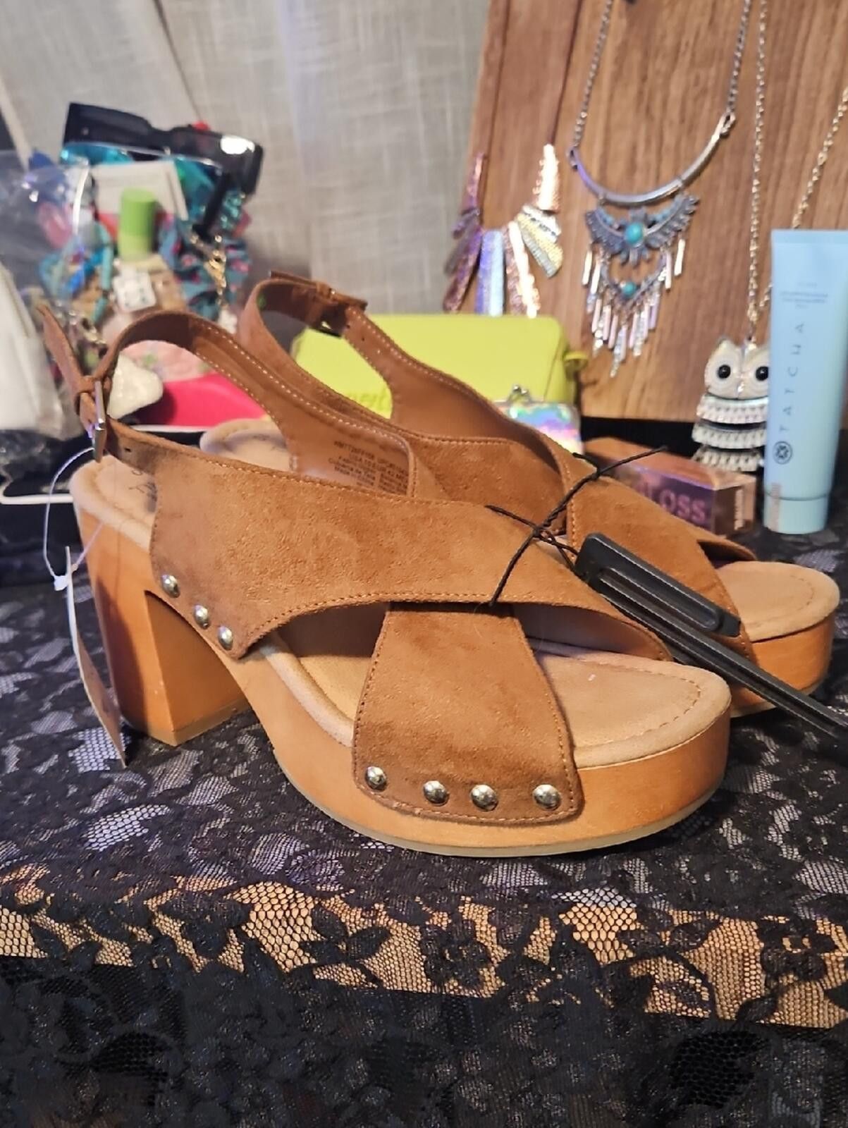 Other Time and Tru Brown Suede Platform Slingback Sandals Size US 10 / IT 40 - 1 Thumbnail