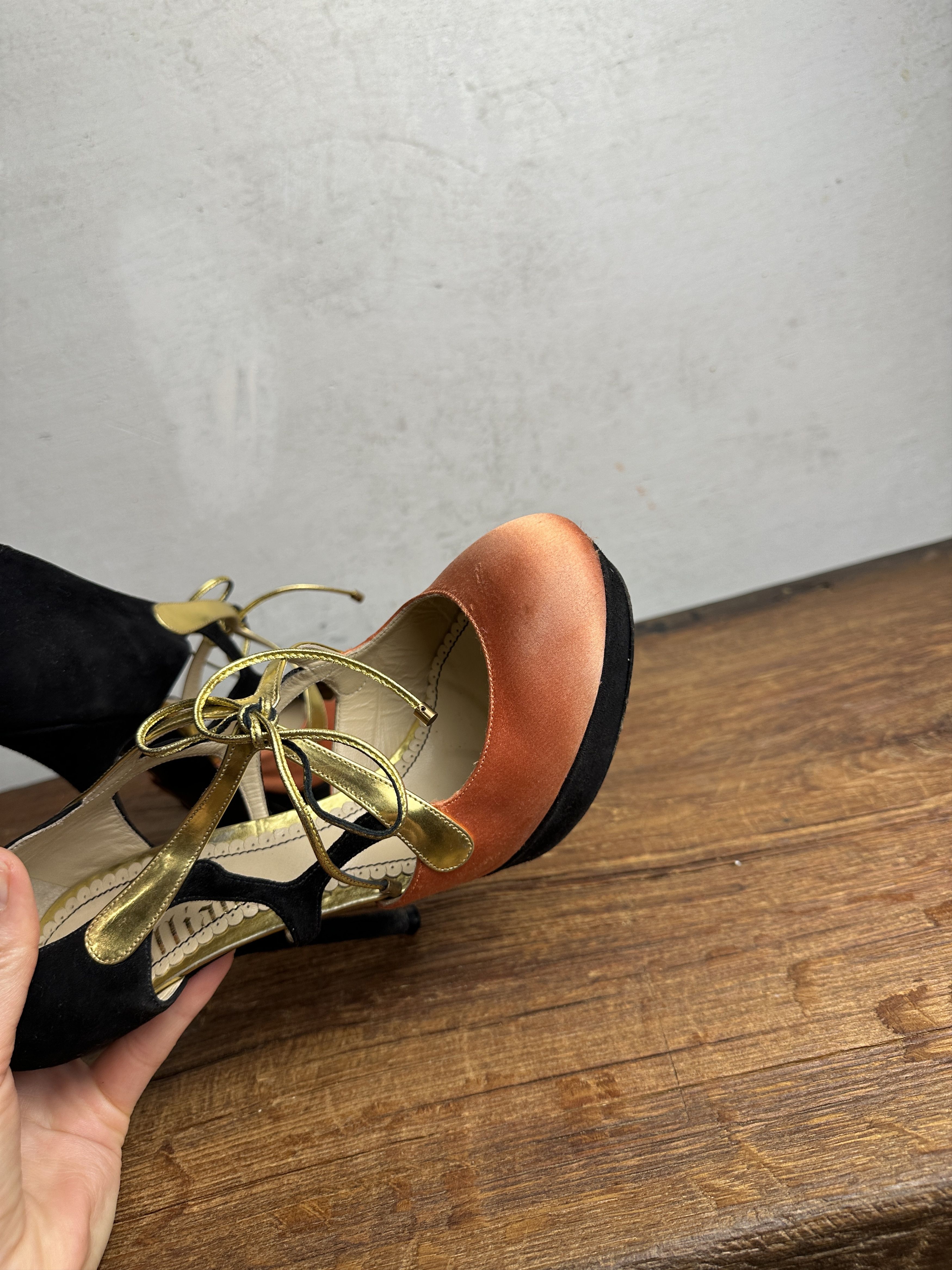 John Galliano John Galliano Archive Silk/Suede High Heeled Shoes Size US 9.5 / IT 39.5 - 10 Thumbnail